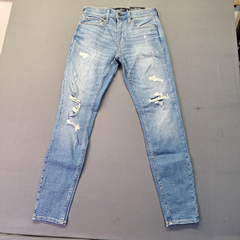 Hollister Advanced Stretch Super Skinny Distressed Blue Jeans Mens 28x30 NEW